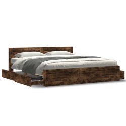 Cadre de lit avec tête de lit sans matelas chêne fumé 180x200cm 