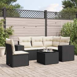Salon de jardin 6 pcs avec coussins noir résine tressée 