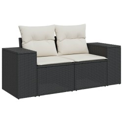 Salon de jardin 6 pcs avec coussins noir résine tressée 