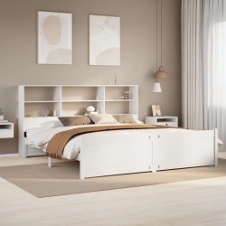 Lit bibliothèque sans matelas blanc 180x200 cm bois pin massif 