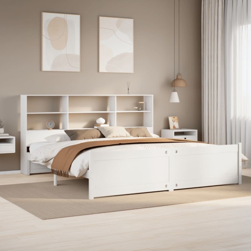 Lit bibliothèque sans matelas blanc 180x200 cm bois pin massif 