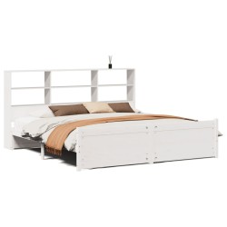 Lit bibliothèque sans matelas blanc 180x200 cm bois pin massif 