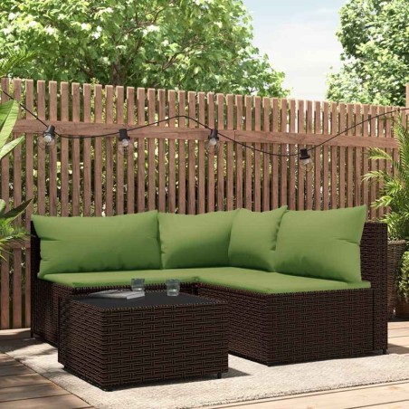 Salon de jardin 4 pcs avec coussins Marron Résine tressée 