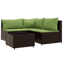 Salon de jardin 4 pcs avec coussins Marron Résine tressée 