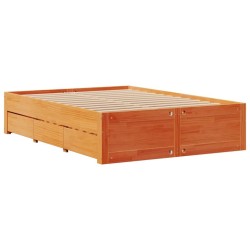Lit bibliothèque sans matelas cire marron 150x200 cm pin massif 