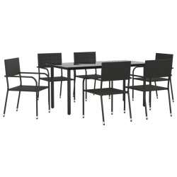 Ensemble à manger de jardin 7 pcs noir résine tressée et acier 