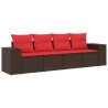 Salon de jardin 4 pcs avec coussins marron résine tressée 