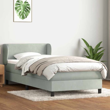 Sommier à lattes de lit et matelas gris clair 80x210 cm velours 