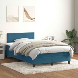 Sommier à lattes de lit et matelas bleu foncé 120x210cm velours 