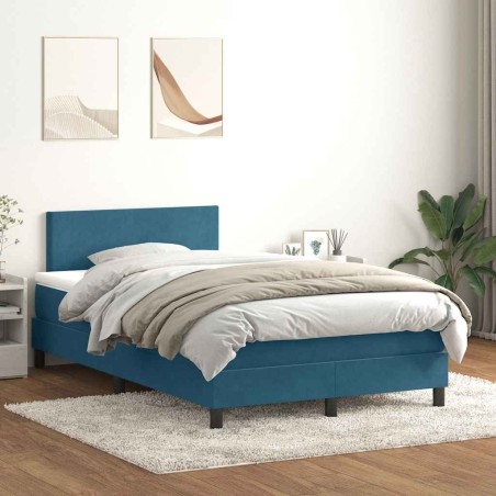 Sommier à lattes de lit et matelas bleu foncé 120x210cm velours 