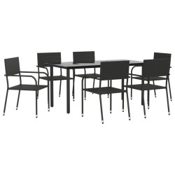 Ensemble à manger de jardin 7 pcs Noir Résine tressée 