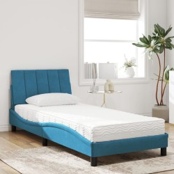 Lit avec matelas bleu 90x190 cm velours 