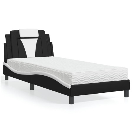 Lit avec matelas noir et blanc 90x200 cm similicuir 