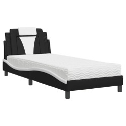 Lit avec matelas noir et blanc 90x200 cm similicuir 