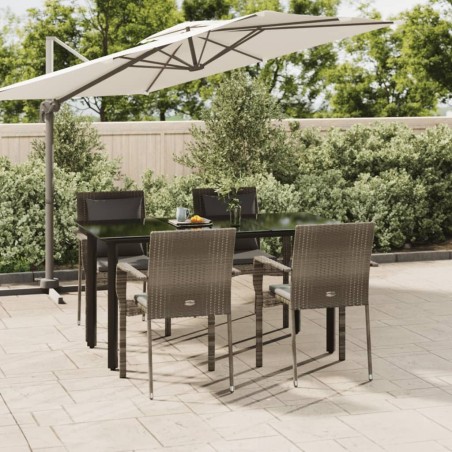 Ensemble à manger de jardin coussins 5 pcs noir et gris 