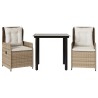 Ensemble à manger de jardin et coussins 3 pcs Beige poly rotin 
