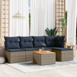 Salon de jardin 6 pcs avec coussins gris résine tressée 