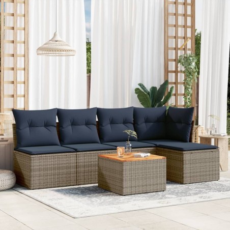 Salon de jardin 6 pcs avec coussins gris résine tressée 