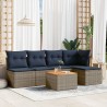 Salon de jardin 6 pcs avec coussins gris résine tressée 