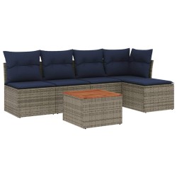 Salon de jardin 6 pcs avec coussins gris résine tressée 