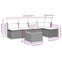 Salon de jardin 6 pcs avec coussins gris résine tressée 