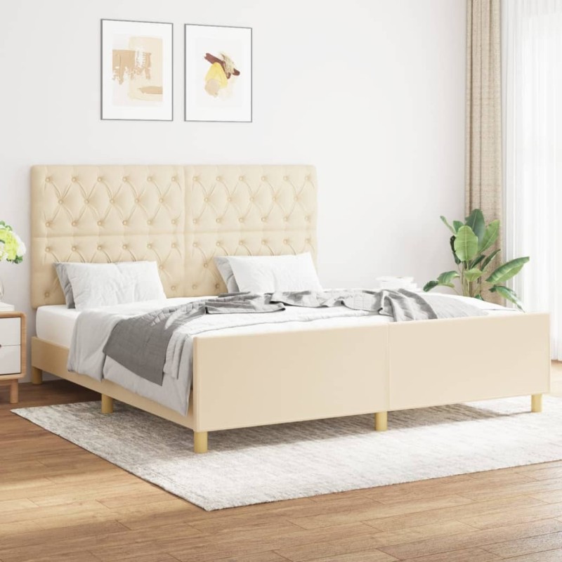 Cadre de lit sans matelas crème 160x200 cm tissu 