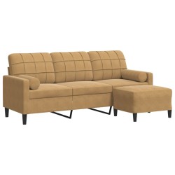 Canapé à 3 places avec repose-pieds Marron 180 cm Velours 