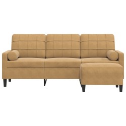 Canapé à 3 places avec repose-pieds Marron 180 cm Velours 