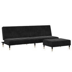 Canapé-lit à 2 places avec repose-pied noir velours 