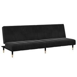 Canapé-lit à 2 places avec repose-pied noir velours 