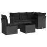 Salon de jardin 6 pcs avec coussins noir résine tressée 