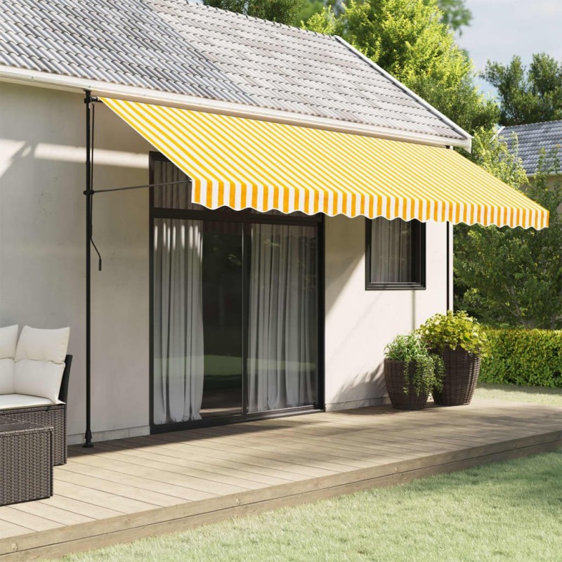 Tissu de remplacement de cantonnière d’auvent jaune blanc 4,5 m 