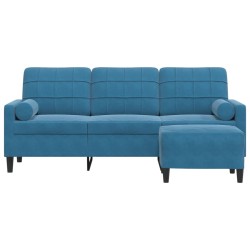 Canapé à 3 places avec repose-pieds Bleu 180 cm Velours 
