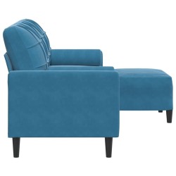 Canapé à 3 places avec repose-pieds Bleu 180 cm Velours 