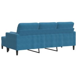 Canapé à 3 places avec repose-pieds Bleu 180 cm Velours 