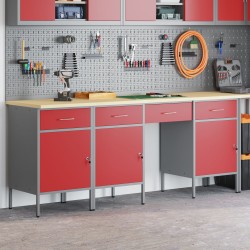 Ensemble de bureau et table en 4 piècesen bois composite et acier rouge 
