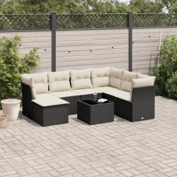 Salon de jardin 8 pcs avec coussins noir résine tressée 