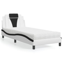 Lit avec matelas blanc et noir 90x200 cm similicuir 