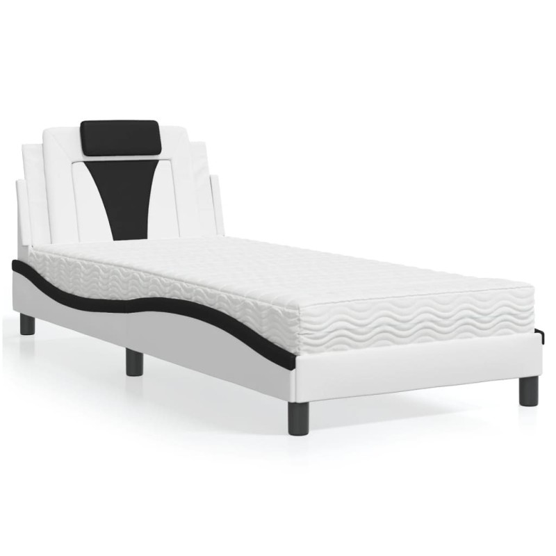 Lit avec matelas blanc et noir 90x200 cm similicuir 