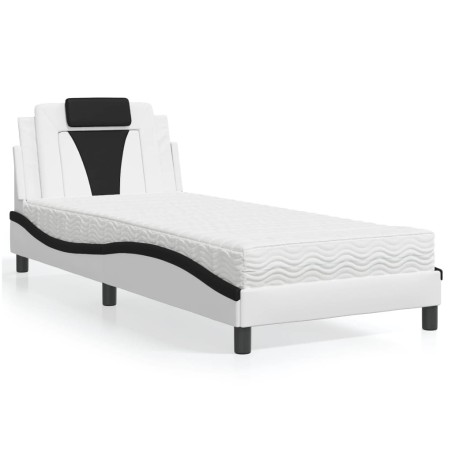 Lit avec matelas blanc et noir 90x200 cm similicuir 