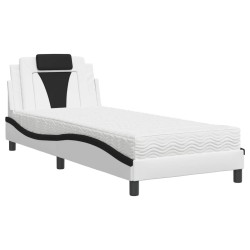 Lit avec matelas blanc et noir 90x200 cm similicuir 
