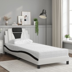 Lit avec matelas blanc et noir 90x200 cm similicuir 