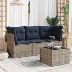 Salon de jardin 4 pcs avec coussins gris résine tressée 