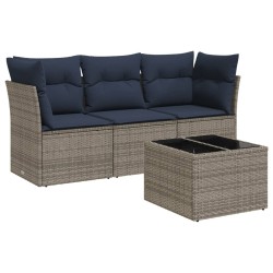 Salon de jardin 4 pcs avec coussins gris résine tressée 