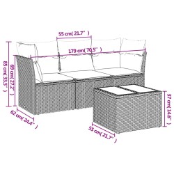 Salon de jardin 4 pcs avec coussins gris résine tressée 