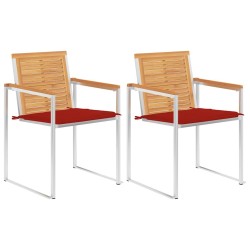 Chaises de jardin avec coussins lot de 2 Teck solide et acier 
