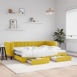 Lit de jour avec gigogne et tiroirs jaune 80x200 cm velours 