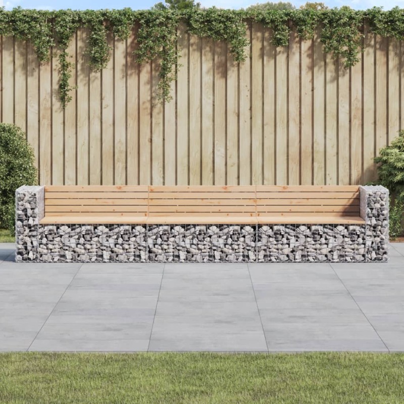 Banc de jardin design gabion 347x71x65,5 cm bois massif de pin 