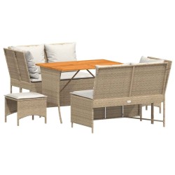 Salon de jardin avec coussins 5 pcs beige résine tressée 