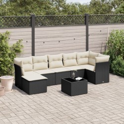 Salon de jardin 8 pcs avec coussins noir résine tressée 